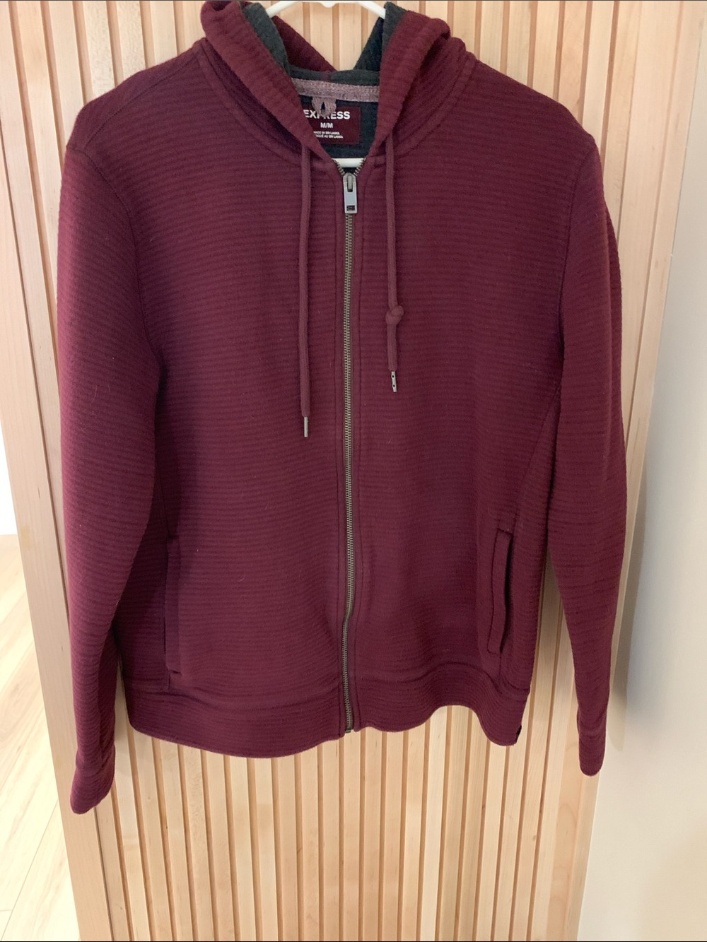 Express Men’s Burgundy Zip-Up Hooded Sweater
